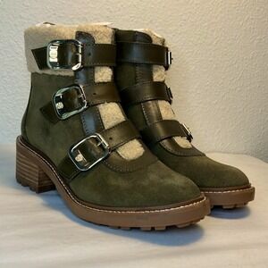 NWT Vince Camuto Klerica Greek Olive Boots fur lined buckle boots 6.5 BOOTIE